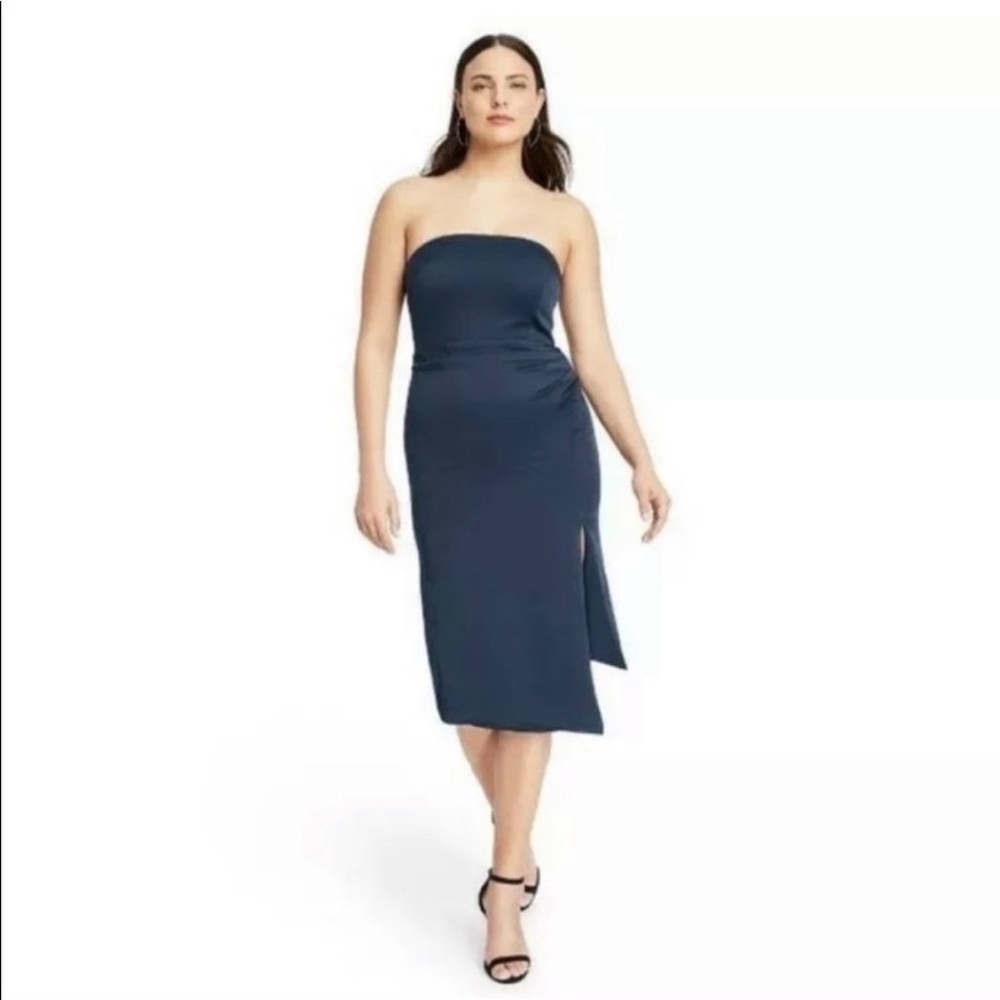 Cushne strapless navy blue dress
